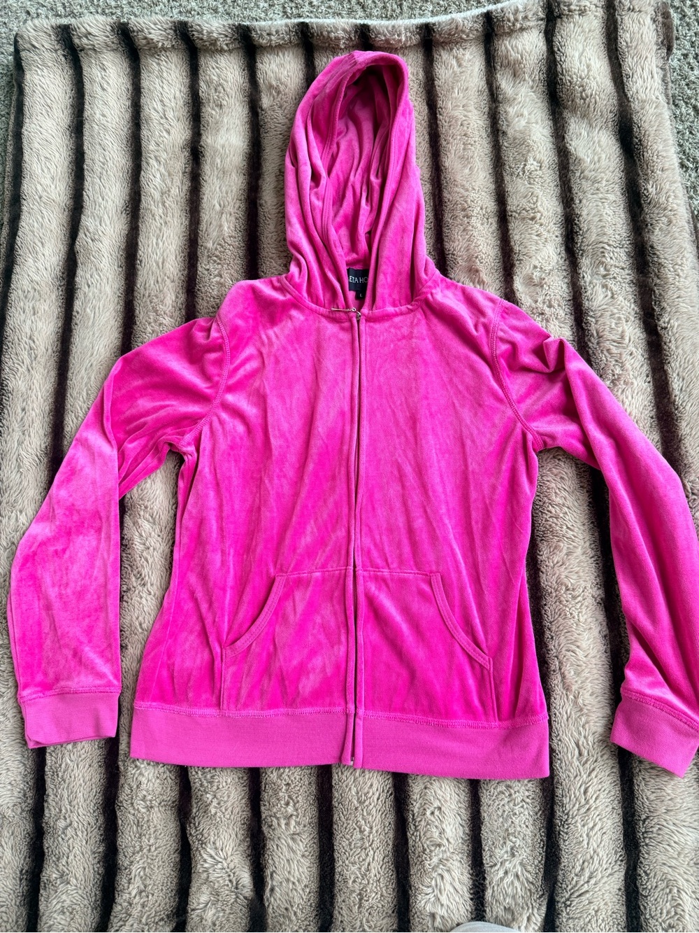 Beta House Hot Pink Velour Full Zip Hoodie Women’s Large
